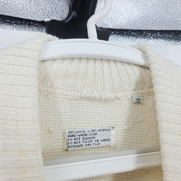 Vintage 70s Sweater Cream Pink wool Blend Southwestern Balkan Pullover Size L - Picture 5 of 7